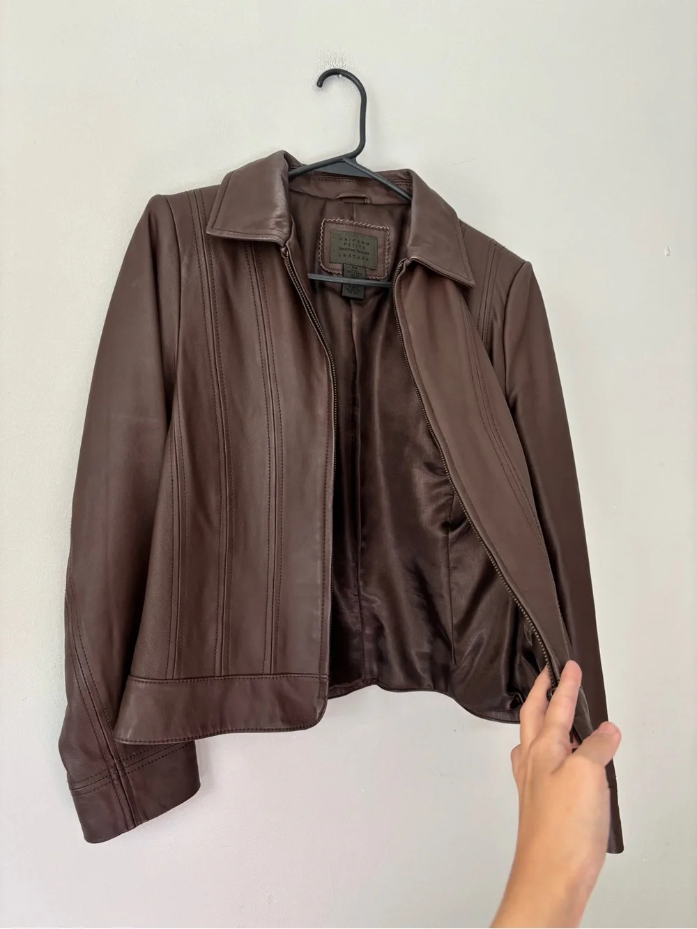 Y2K Brown Preppy Leather Grunge Zip Up Biker Jacket - Size Small